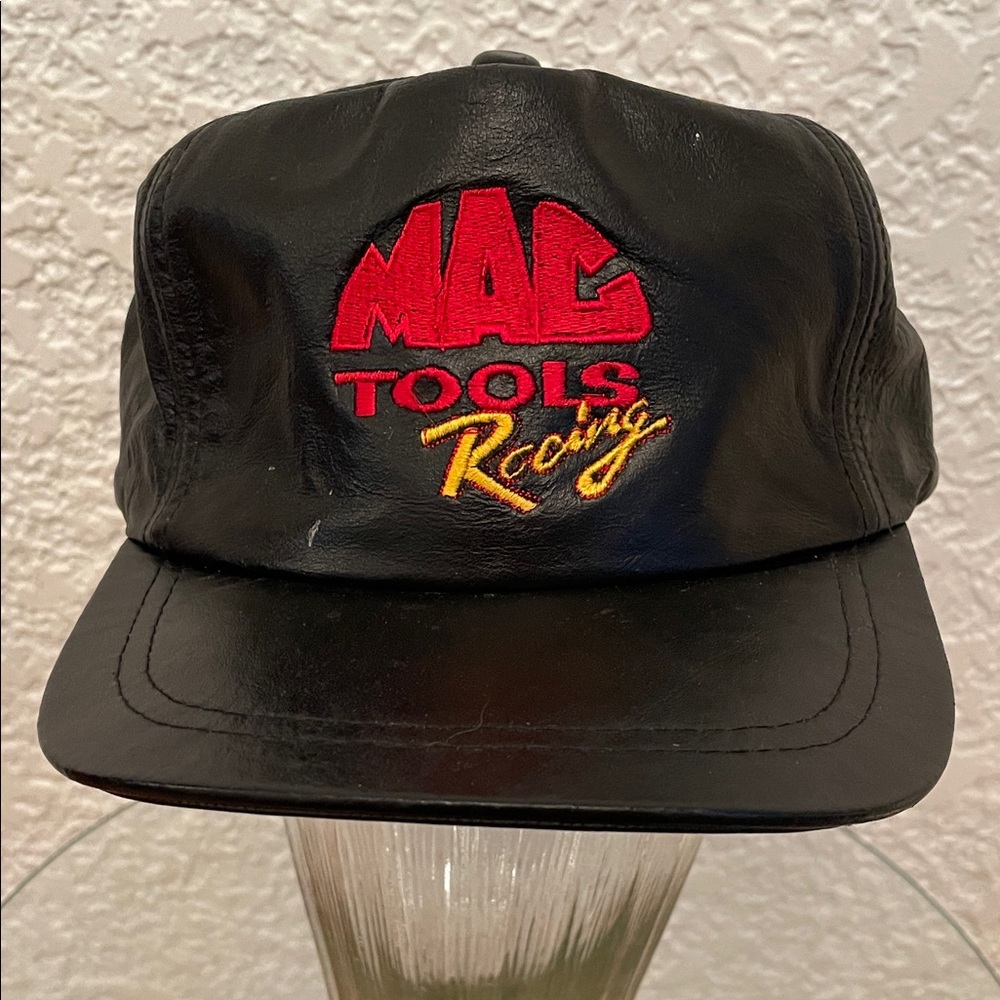 Vintage Leather MAC TOOLS RACING Retro Black Cap Streetwear Collector